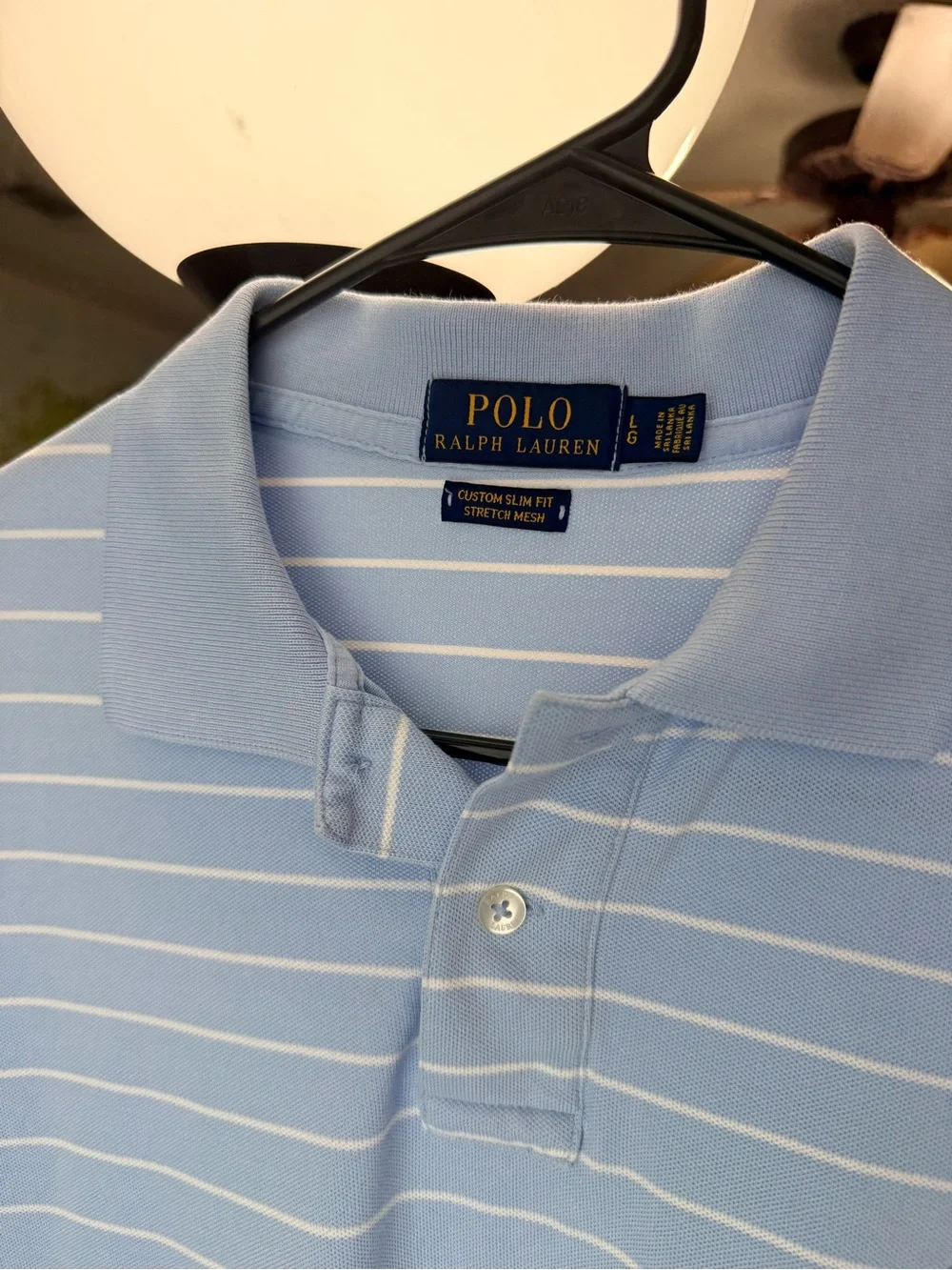 Polo Ralph Lauren Light Blue & White Striped Men's L Short Sleeve Polo Shirt